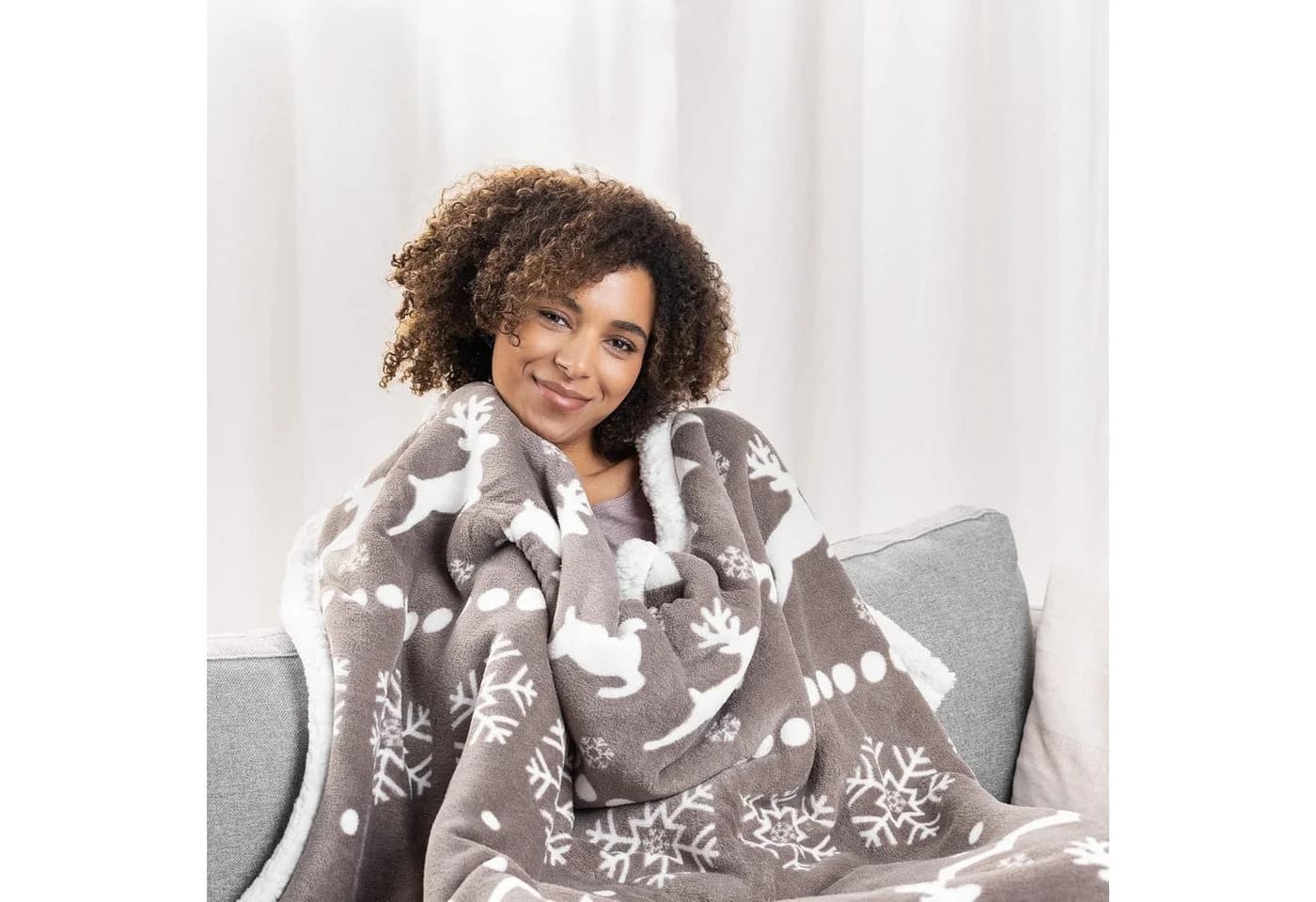 JEMIDI Kuscheldecke Sherpa Norweger Design Taupe 150x200 cm - Bild 4