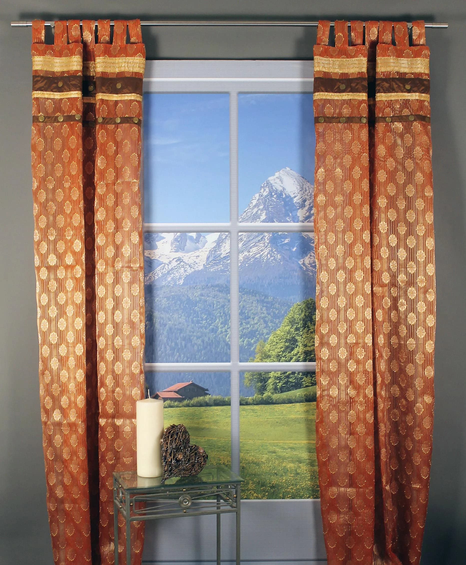 HOSSNER Gardine Arnisee Orange Gold Braun Schlaufenschal