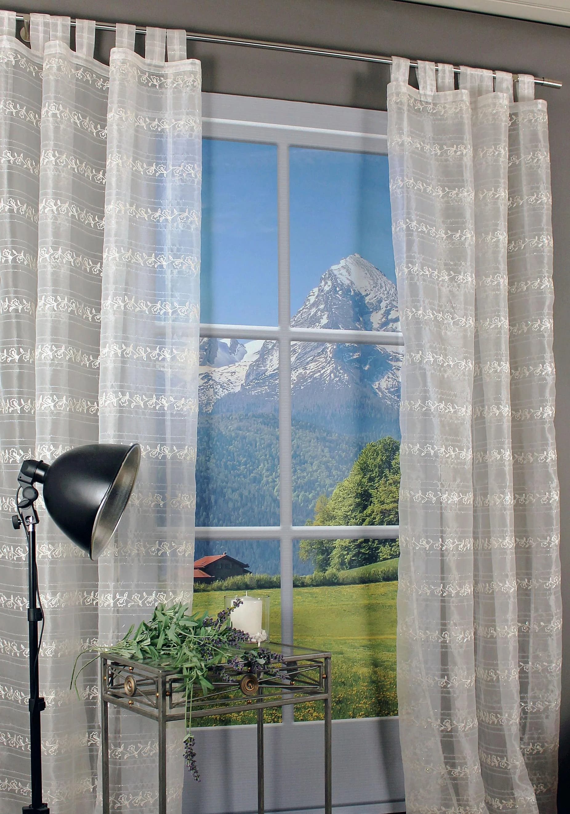 HOSSNER Gardine Hallwylersee Weiß Polyester mit Glitzermuster
