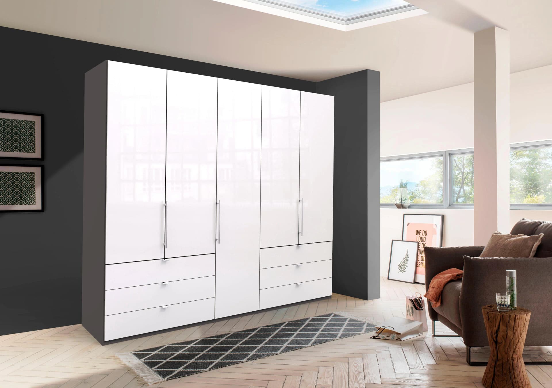 WIEMANN Falttürenschrank Loft mit Glasfront Weiß/Grau