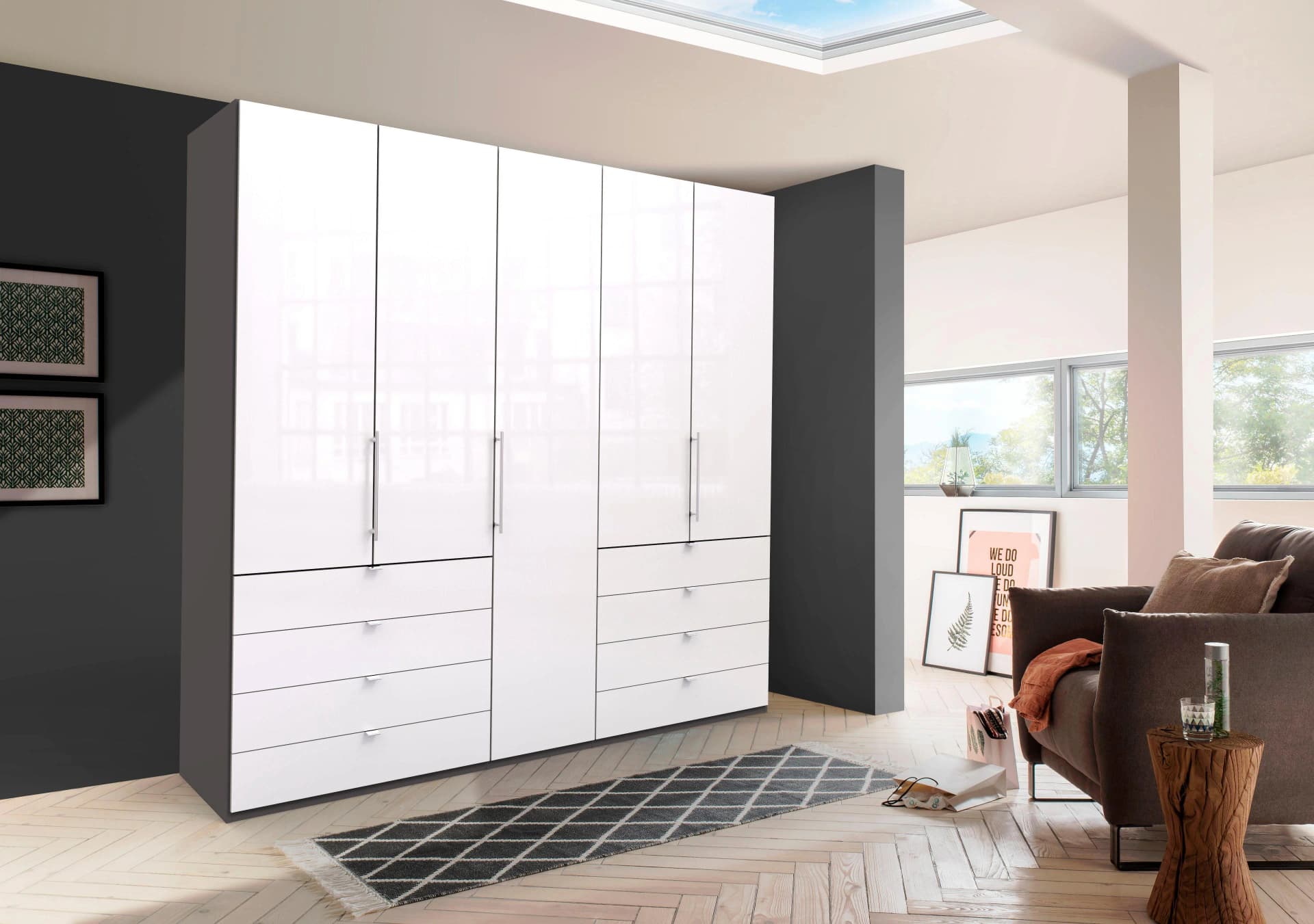 WIEMANN Falttürenschrank Loft Weiß Glas 250cm
