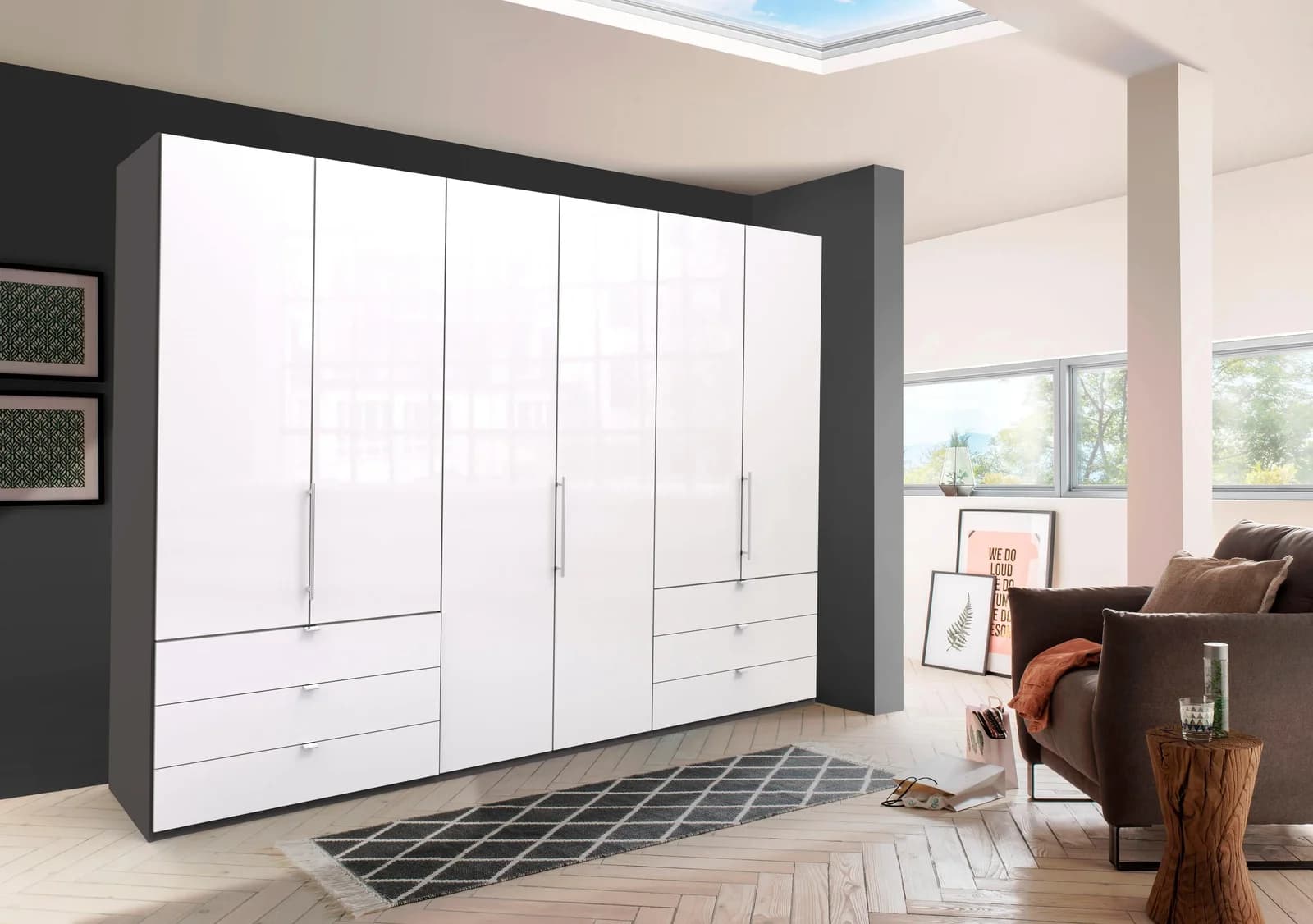 WIEMANN Loft Falttürenschrank Weiß Glas 300cm