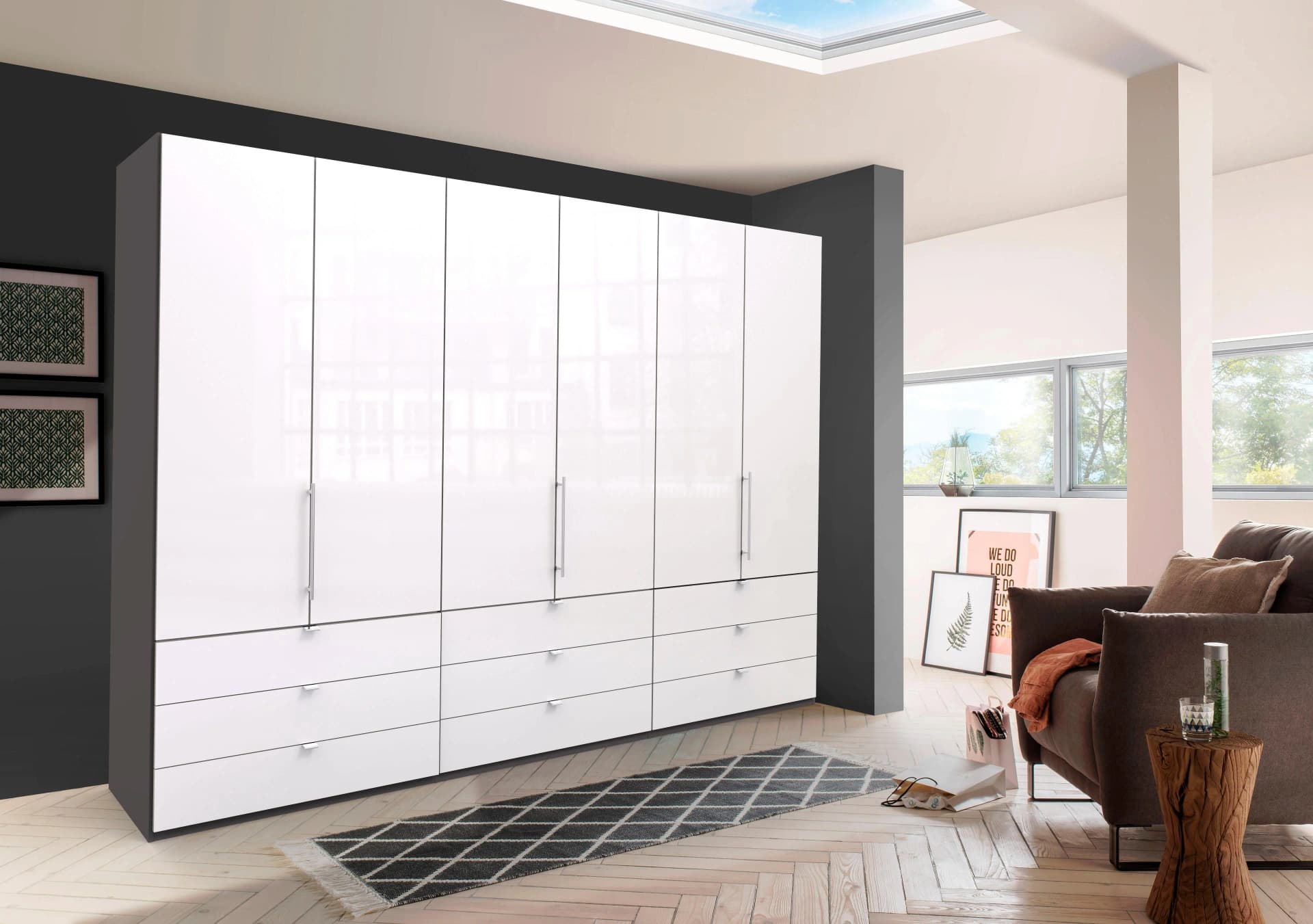 WIEMANN Loft Kleiderschrank 6-türig Weiß Glas
