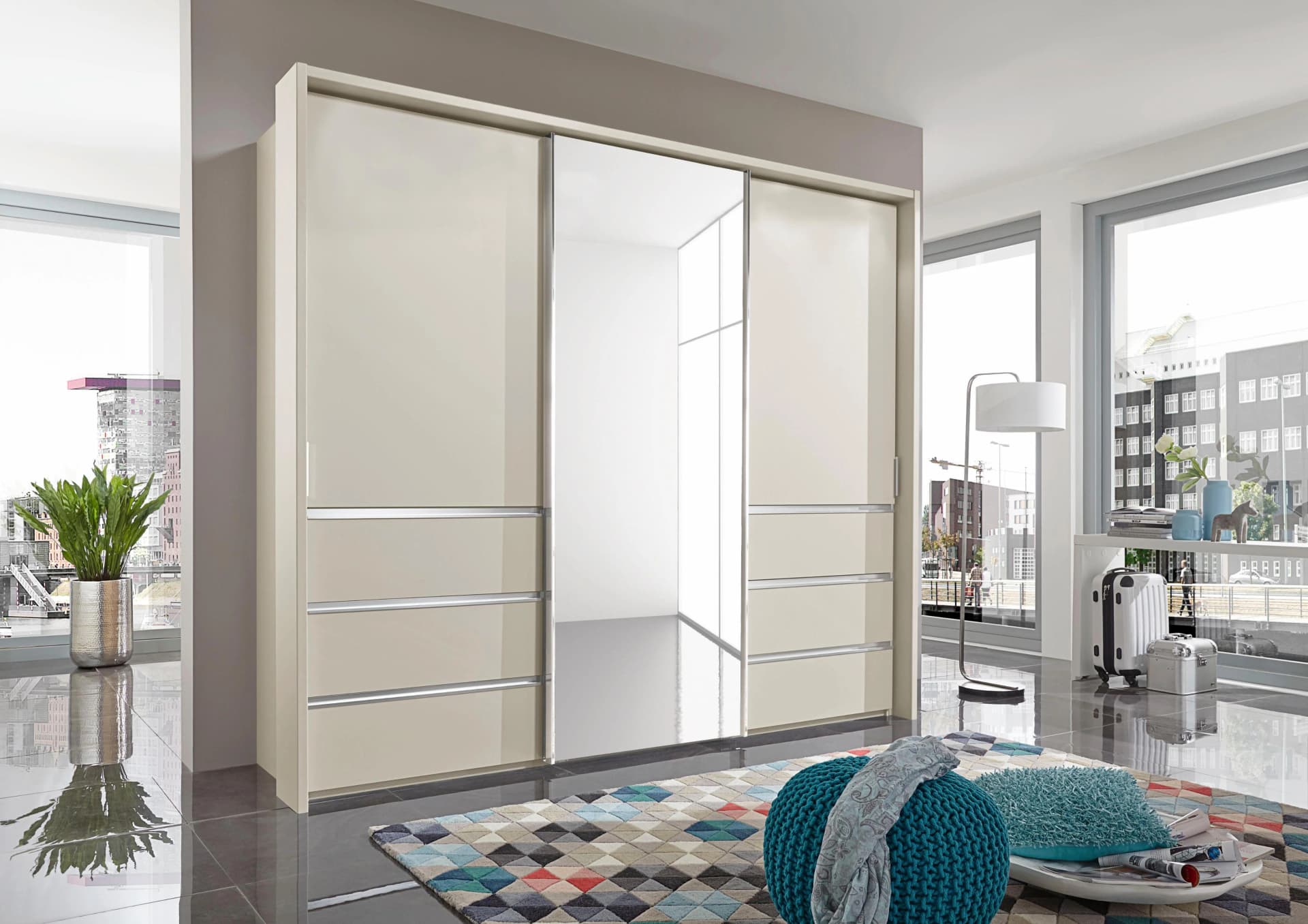 WIEMANN Malibu Schwebetürenschrank Beige mit Spiegel