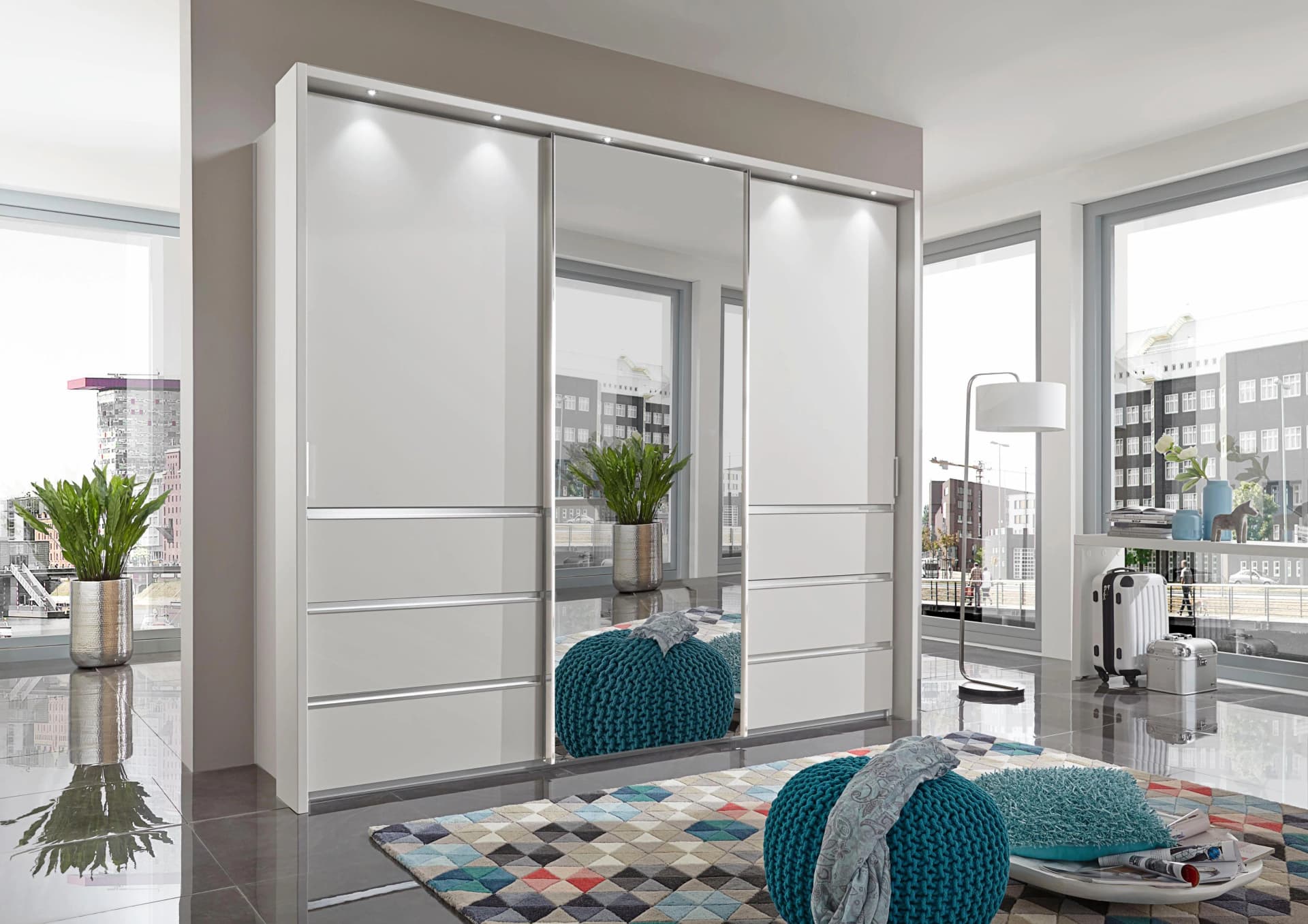 WIEMANN Schwebetürenschrank Malibu Weiß mit Spiegelfront