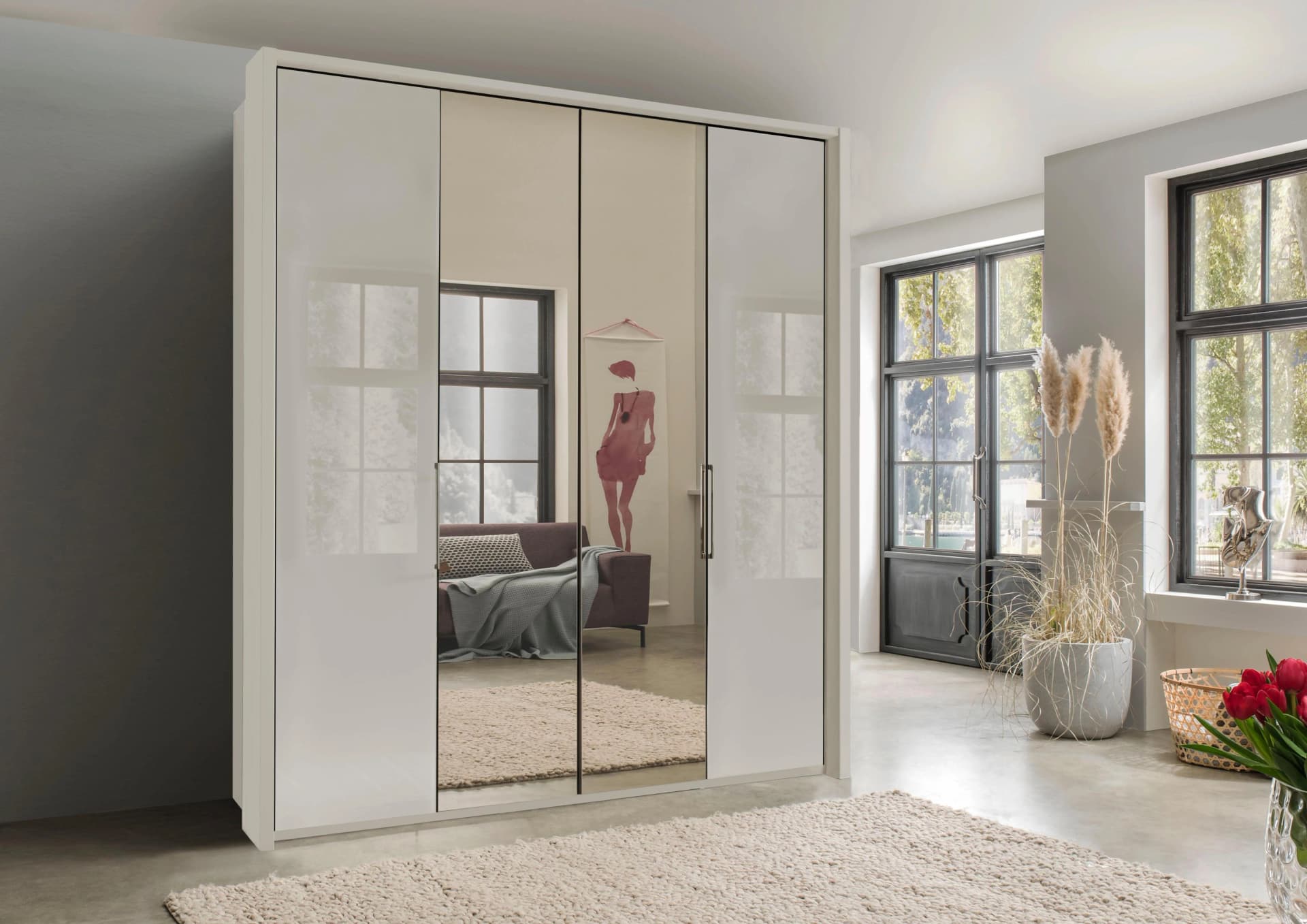 WIEMANN Kansas Kleiderschrank Beige mit Falttüren und Glas