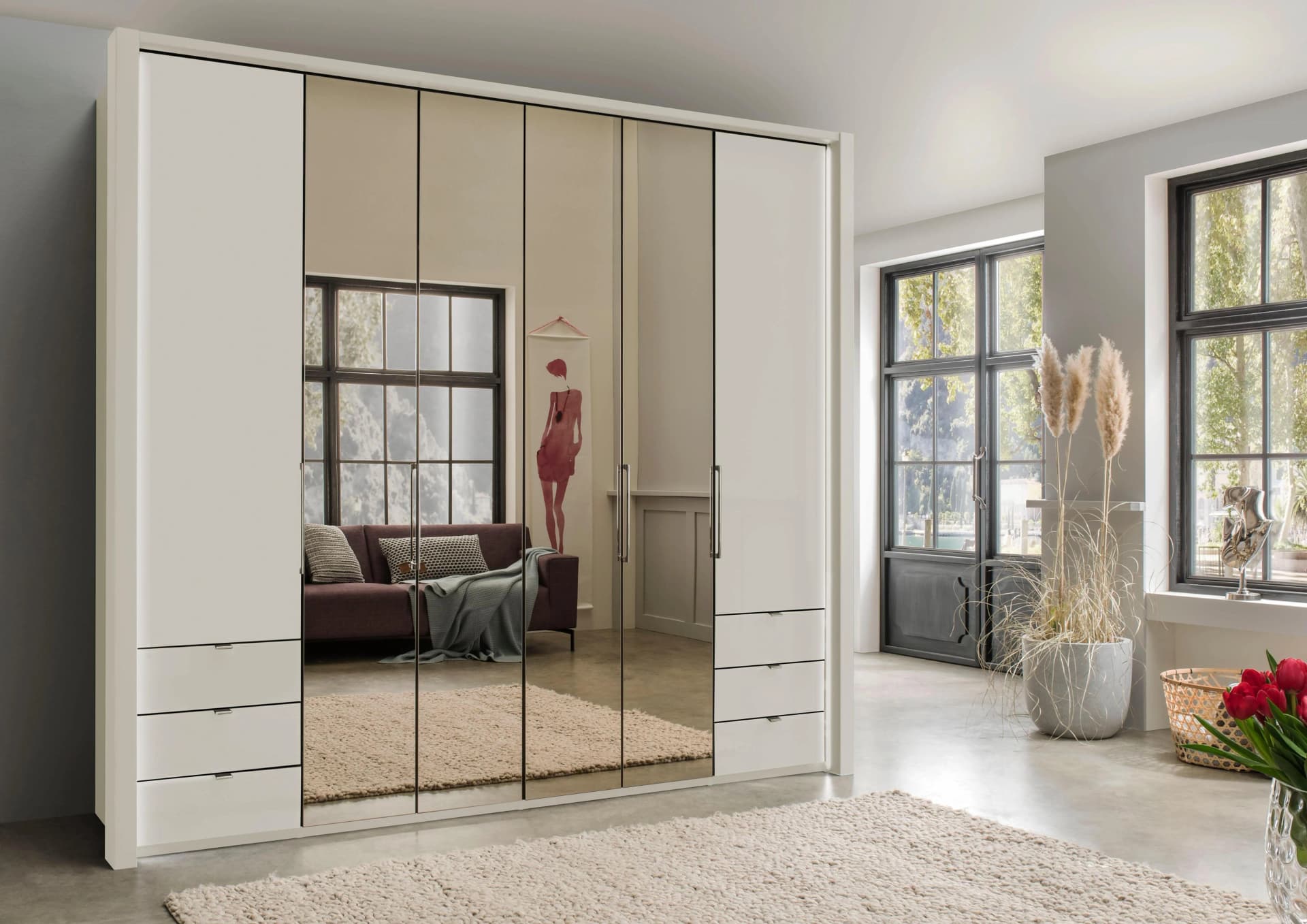 WIEMANN Kleiderschrank Kansas Beige mit Spiegeltüren und Dämpfung