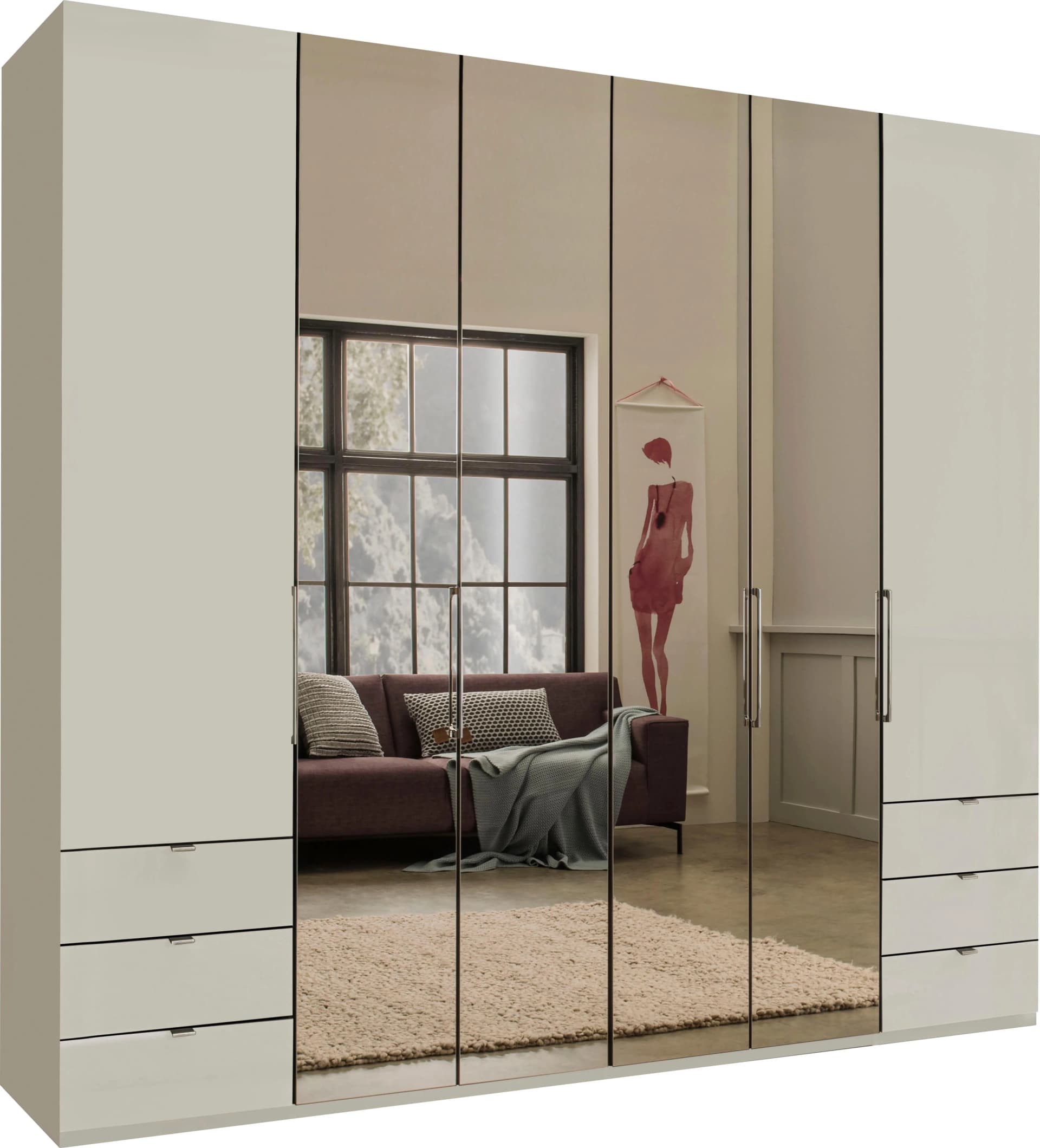WIEMANN Falttürenschrank Kansas Beige mit Spiegel und Glas