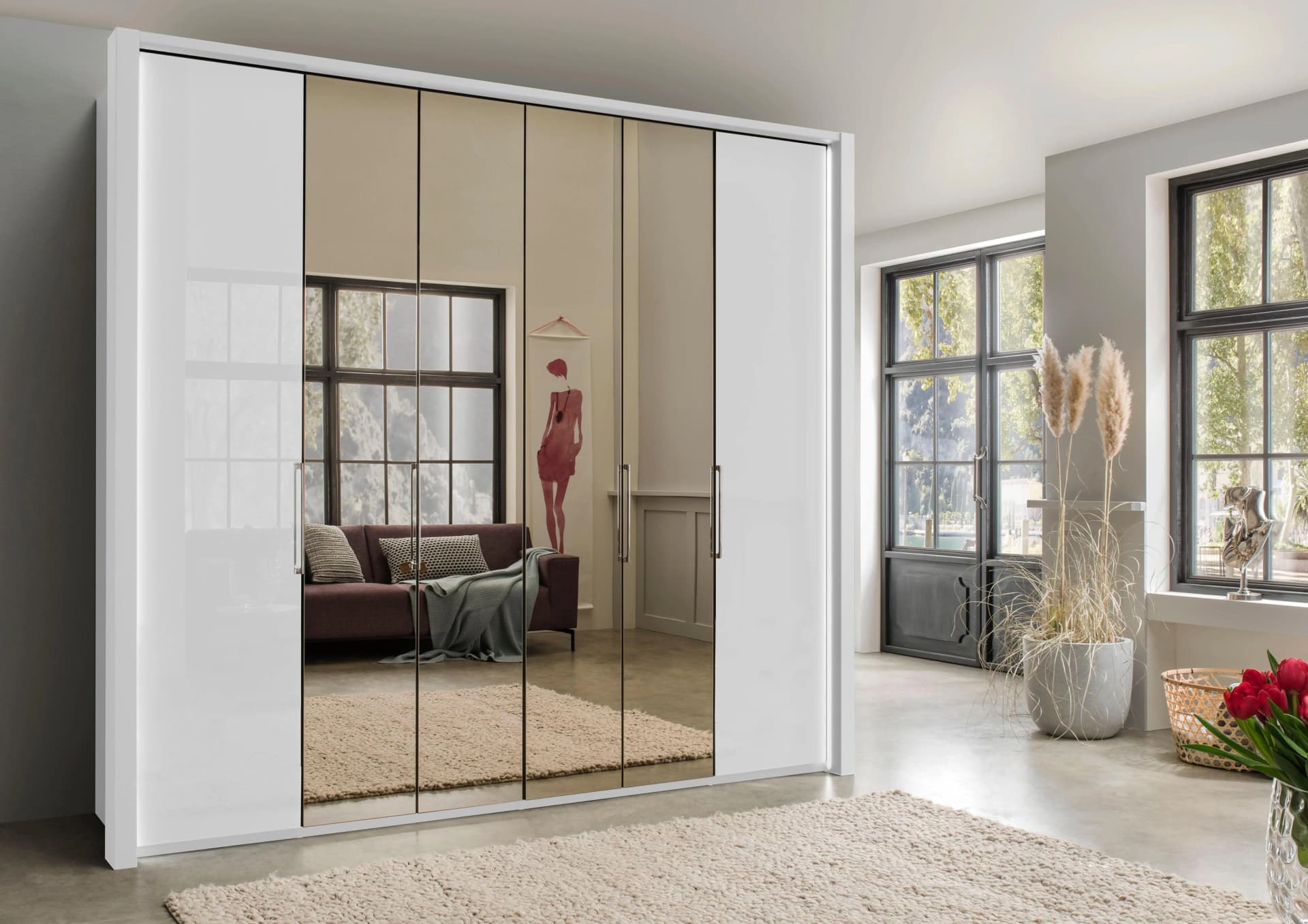 WIEMANN Kansas Kleiderschrank Weiß mit Spiegel und Glas