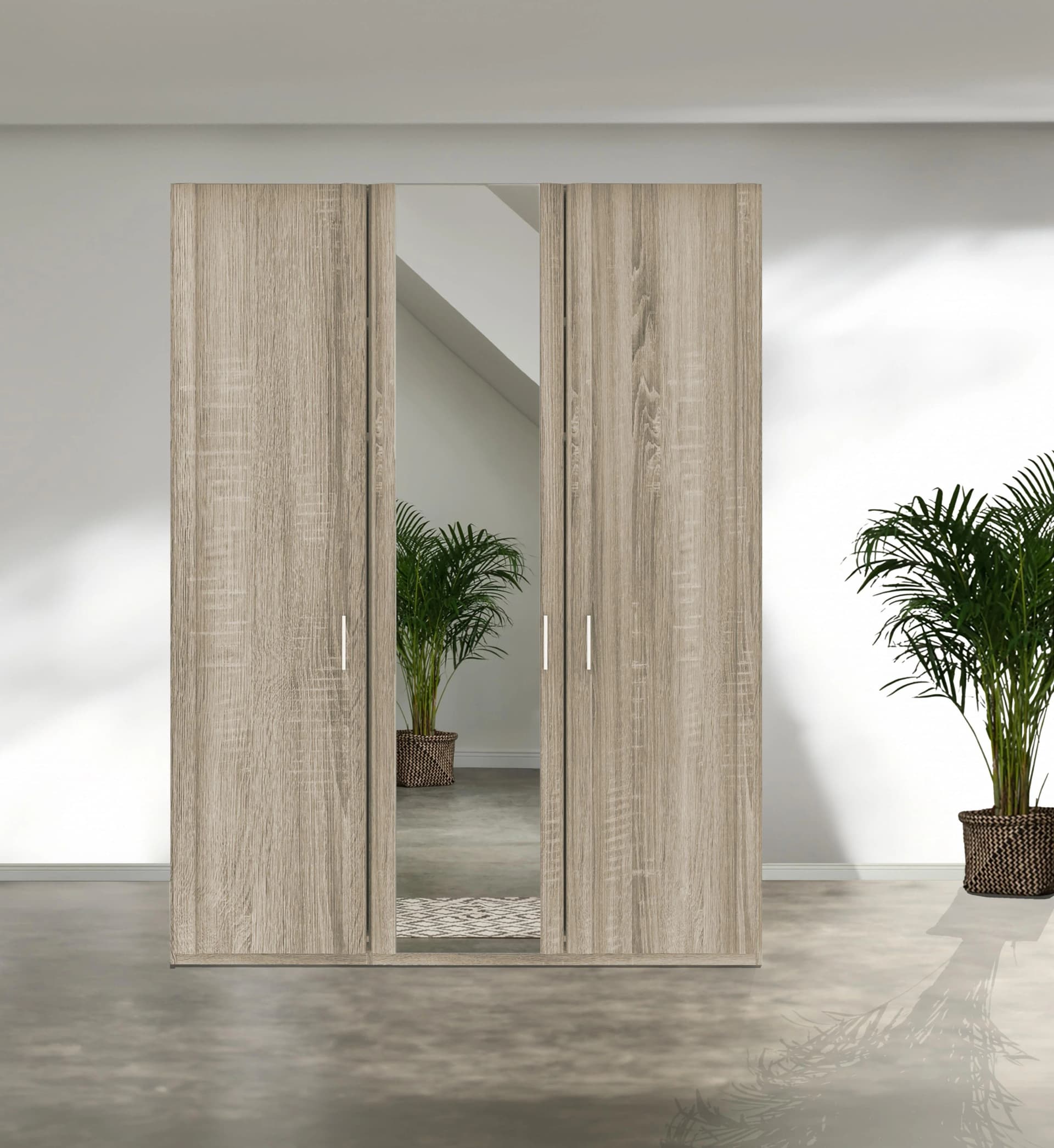 WIEMANN Kleiderschrank Bern Braun Silber mit Glas und Türdämpfung