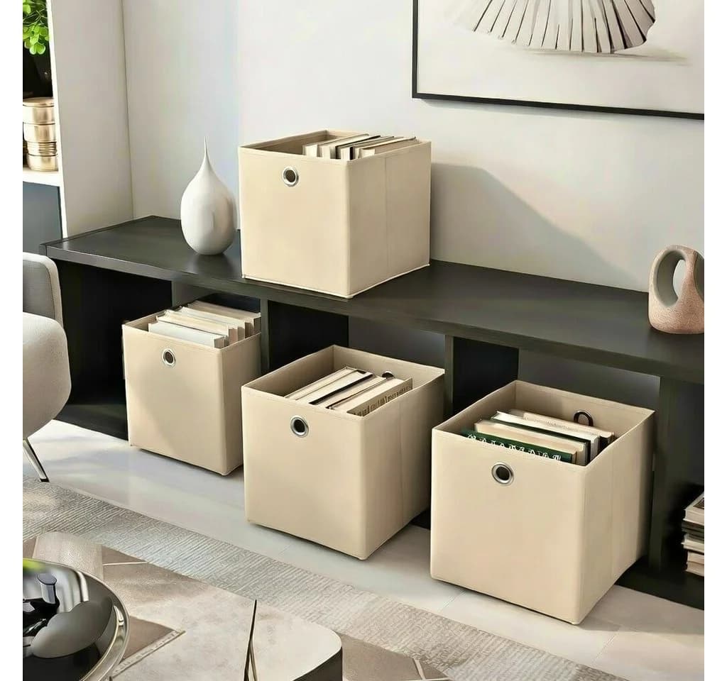 StickandShine Faltbox 2er Set Beige 28x28x28 cm
