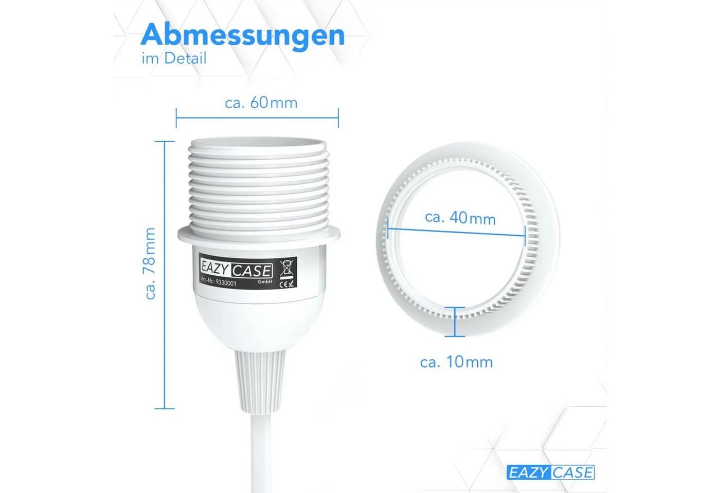 EAZY CASE Lampenfassung E27 mit Schalter und Kabel 5m, E27 Fassung für Lampenschirm DIY Lampe zum Aufhängen Stromkabel Weiß - Bild 3