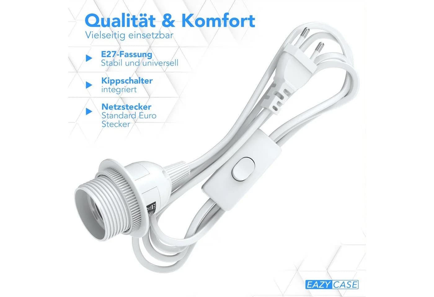 EAZY CASE Lampenfassung E27 mit Schalter und Kabel 5m, E27 Fassung für Lampenschirm DIY Lampe zum Aufhängen Stromkabel Weiß - Bild 4