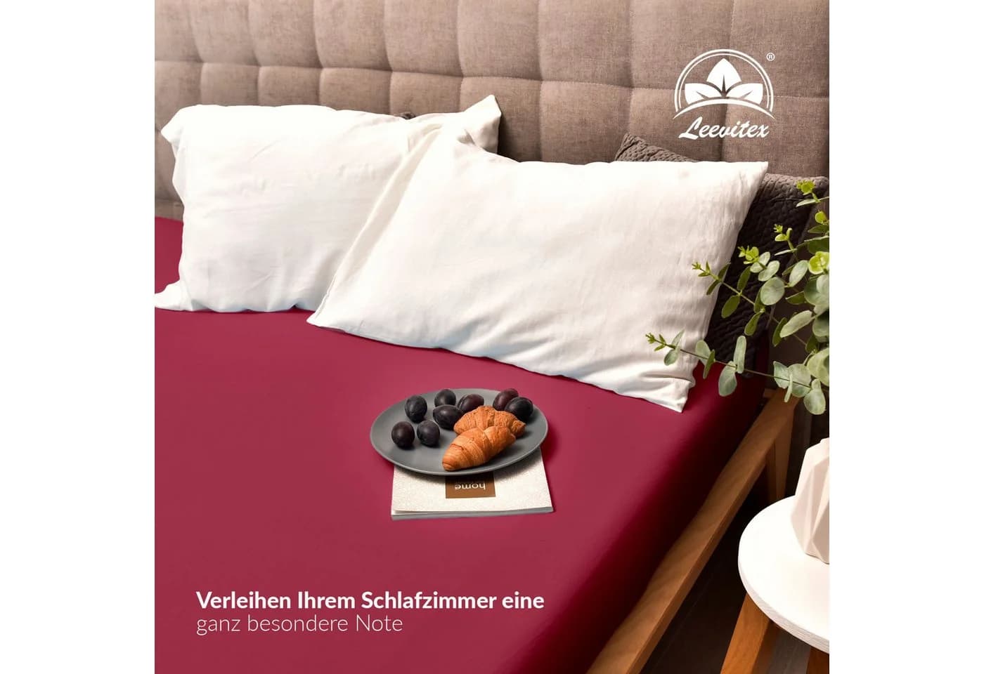 leevitex Spannbettlaken Topper 180x200-200x220 Jersey Baumwolle Rot - Bild 4