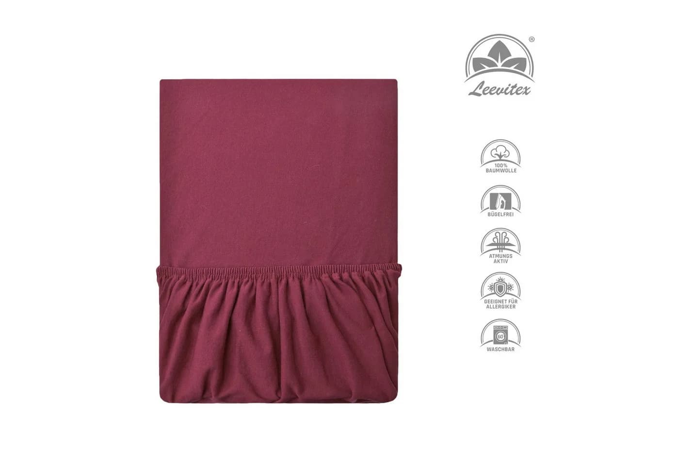 leevitex Spannbettlaken Topper 180x200-200x220 Jersey Baumwolle Rot - Bild 5