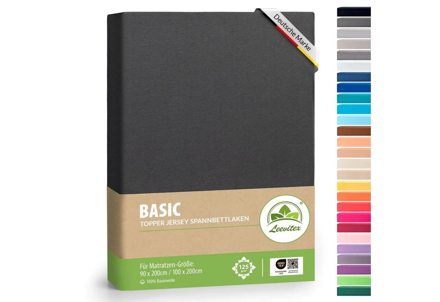 leevitex Spannbettlaken für Topper 100% Baumwolle Grau - Bild 2