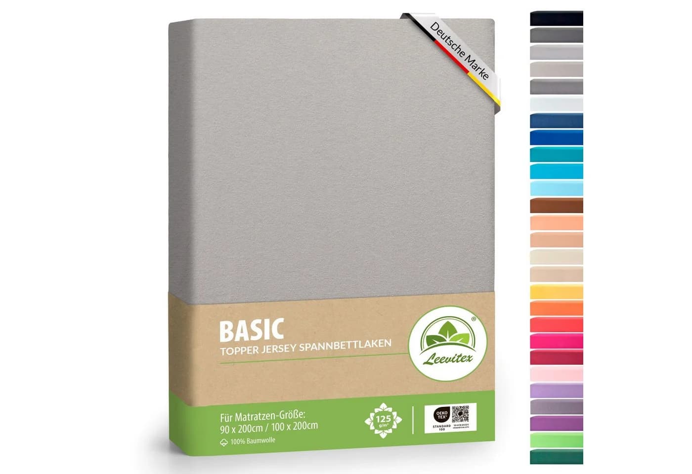 leevitex® Spannbettlaken für Topper 100% Baumwolle Grau/Silber - Bild 2