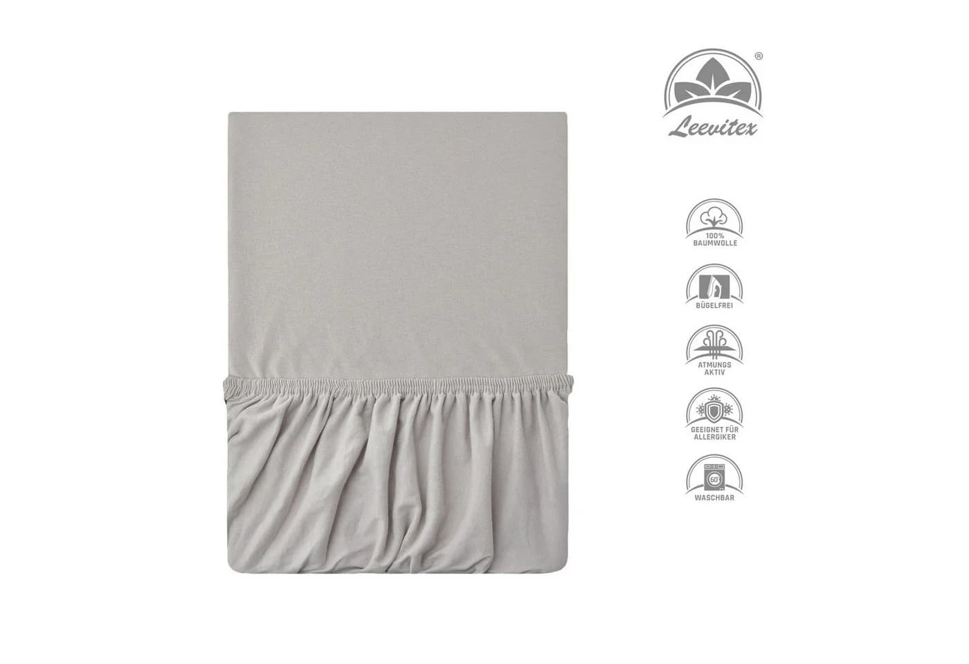 leevitex® Spannbettlaken für Topper 100% Baumwolle Grau/Silber - Bild 5