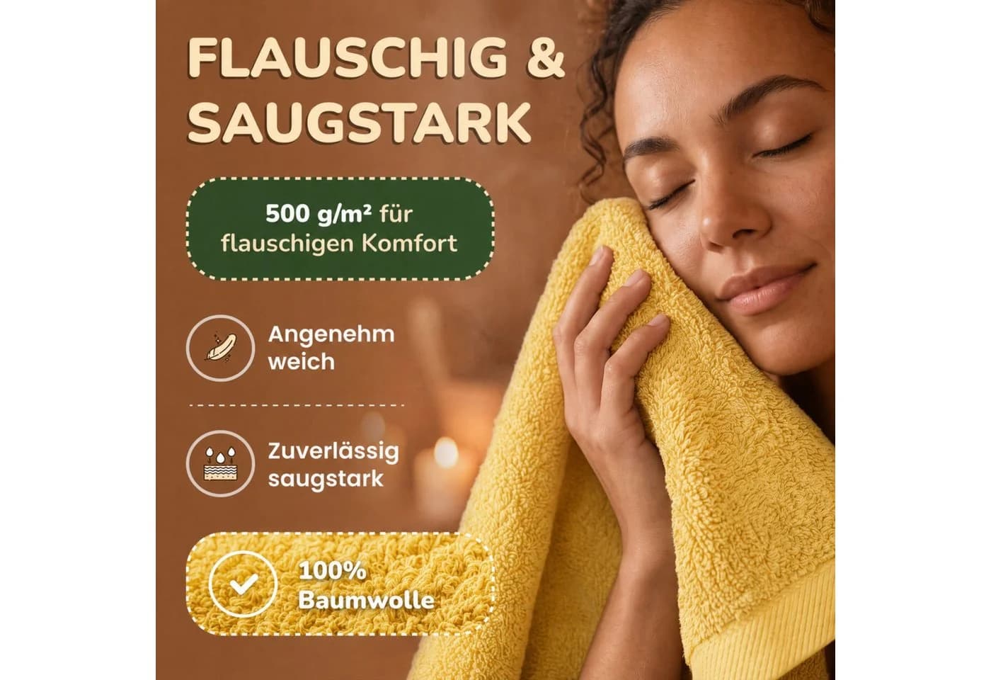 leevitex® Saunatuch 80x200 cm 100% Baumwolle Gelb Gestreift 2er Set - Bild 4