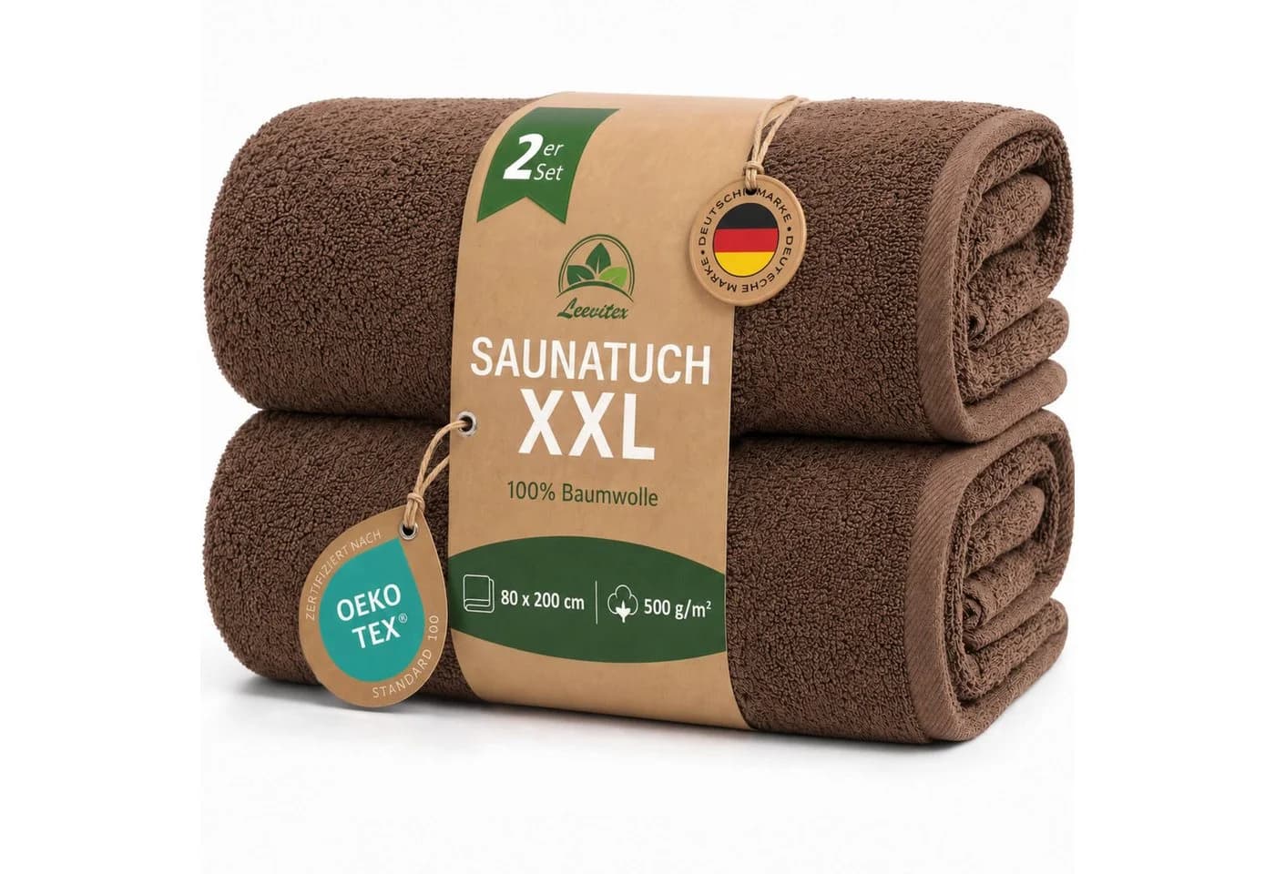 leevitex® Saunatuch Frottee XXL 2-Stück Schokobraun - Bild 2