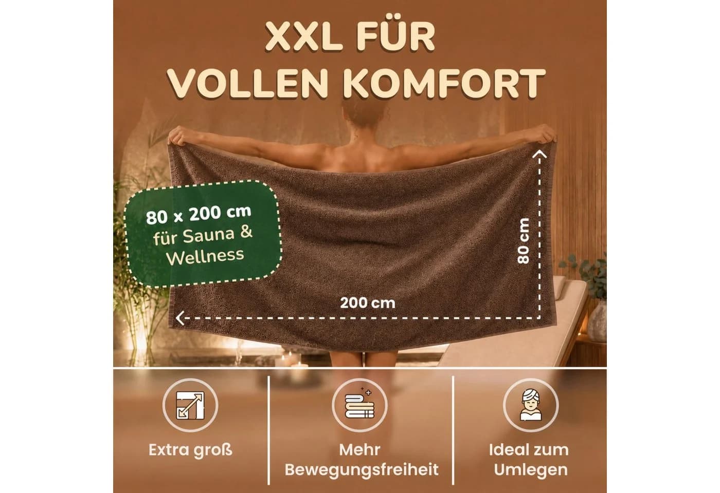 leevitex® Saunatuch Frottee XXL 2-Stück Schokobraun - Bild 3