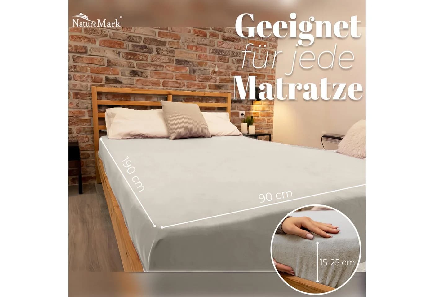 NatureMark Spannbettlaken Winter Thermo Fleece 80% Baumwolle 20% Polyester Gummizug Naturweiß - Bild 5