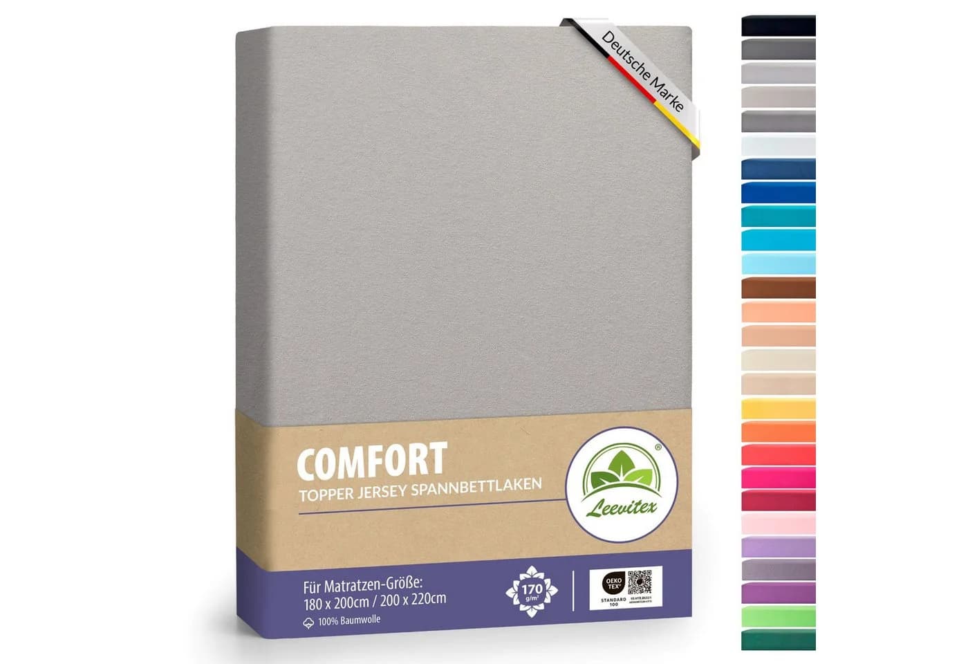 leevitex® Spannbettlaken für Topper 100% Mako Jersey Baumwolle Grau/Silber - Bild 2