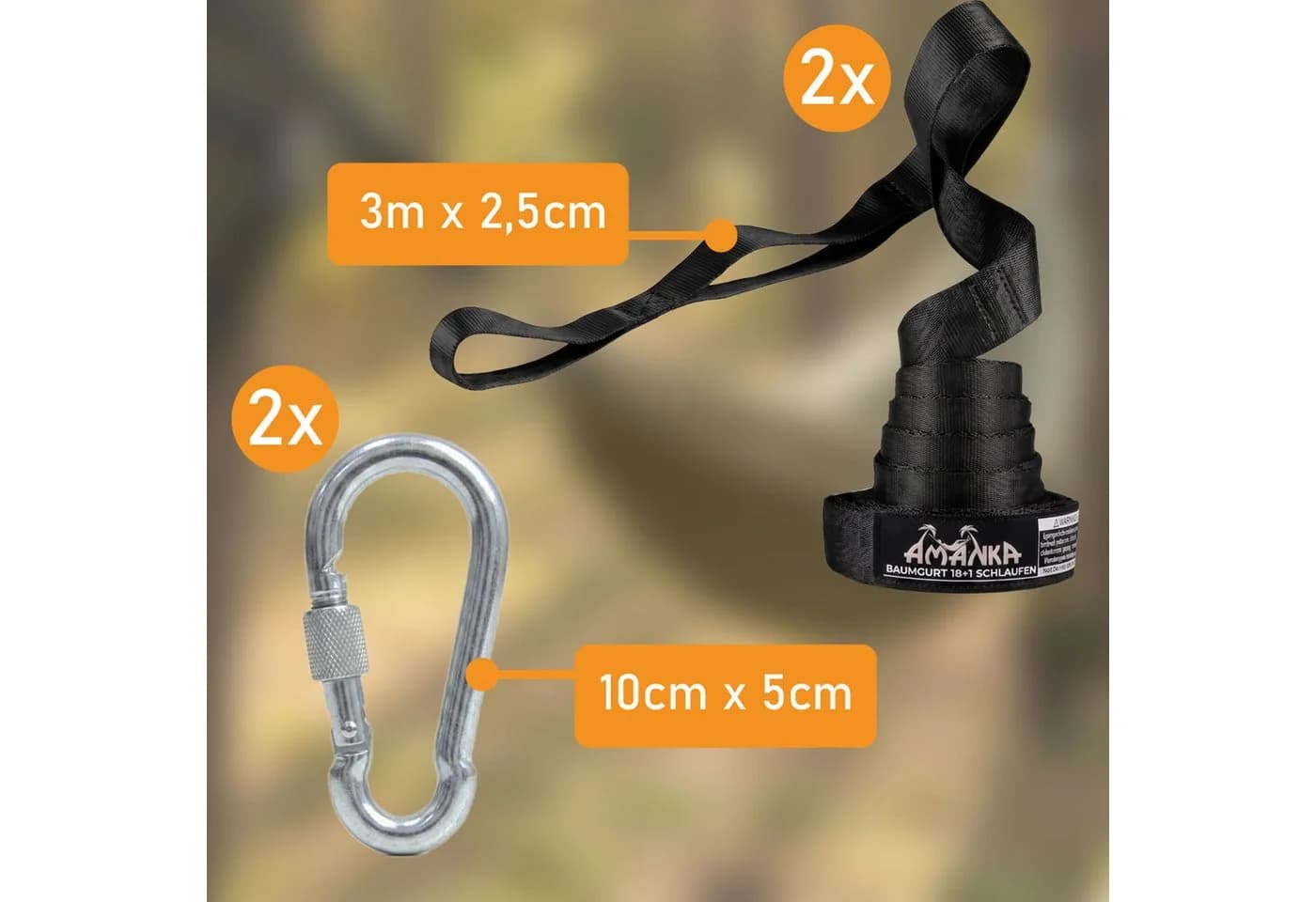 AMANKA 300kg Hängematten Befestigung 2 Gurte 280x2,5cm Baum Gurt Set Aufhängung Schwarz - Bild 5