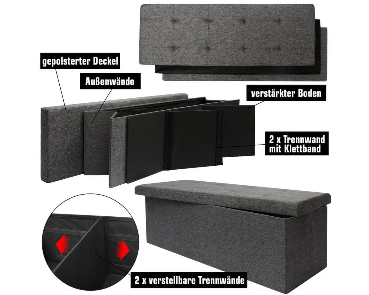 DuneDesign Sitzbank mit Stauraum 110x38x38 Polsterbank - Bild 3