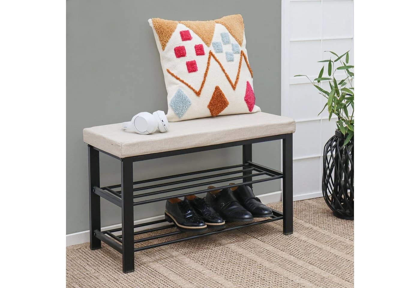 Schuhregal 81x32x50 cm 2 Böden Sitzbank DuneDesign