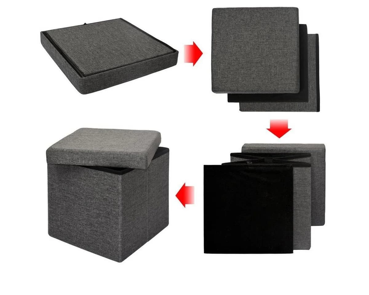 DuneDesign Faltbarer Sitzhocker mit Stauraum - 38x38x38 cm Polsterhocker