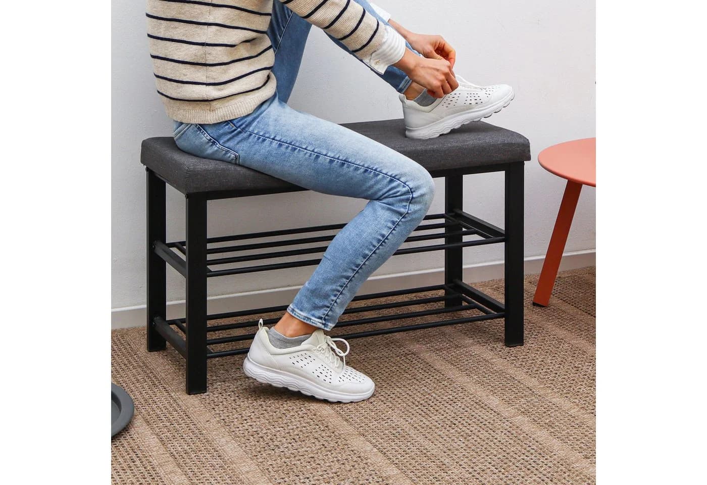 DuneDesign Schuhbank mit Polster und Ablage - Metallgestell - Bild 3