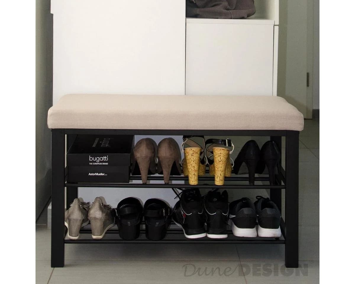 DuneDesign Schuhbank Metall 81x32x46 cm Schuhregal Sitzbank Beige - Bild 3