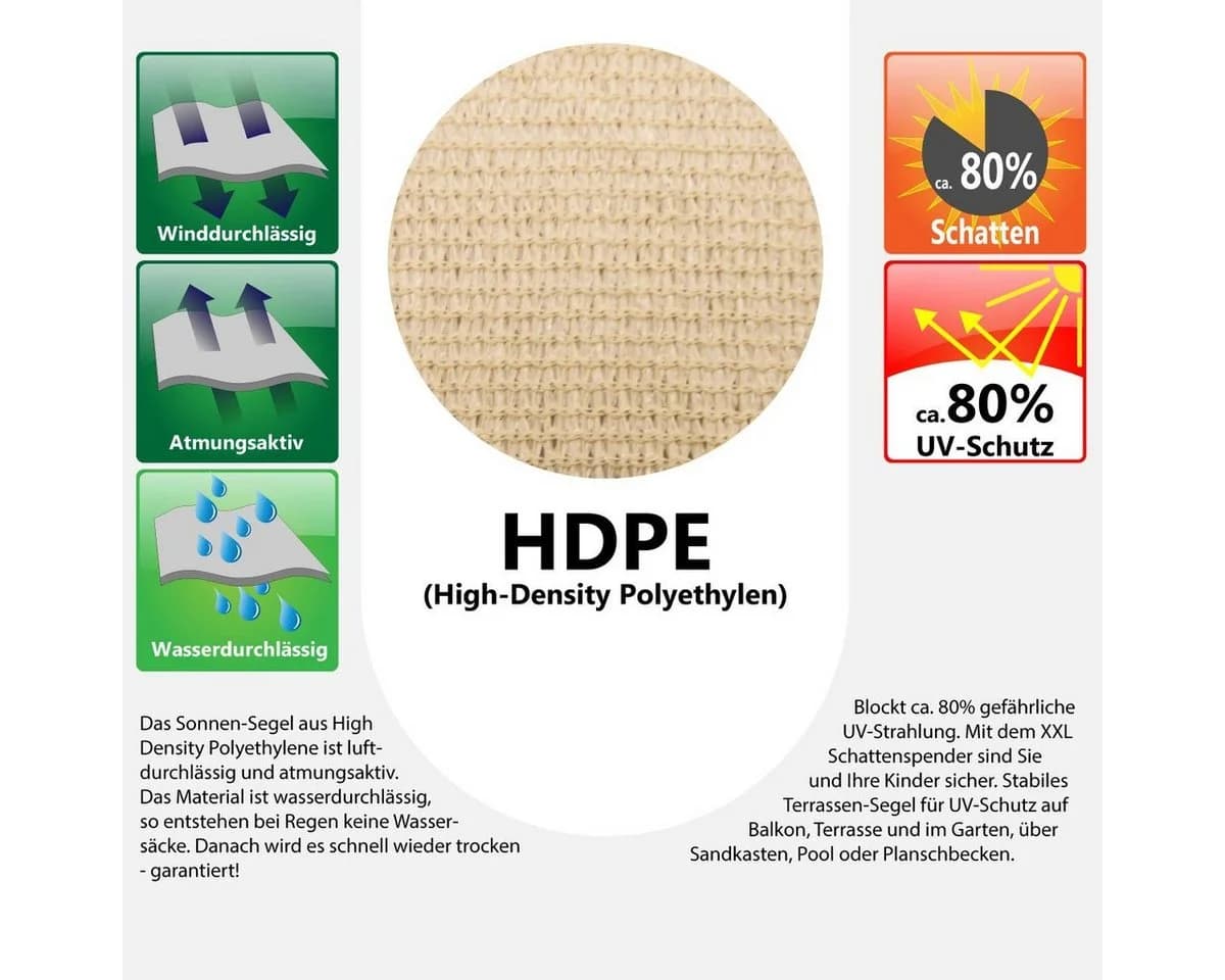 AMANKA Sonnensegel Dreieckig Beige UV-Schutz HDPE - Bild 5