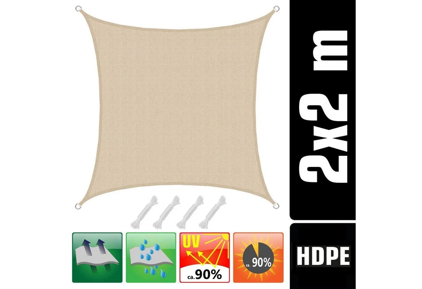 AMANKA UV Sonnensegel 2x2 m HDPE Beige