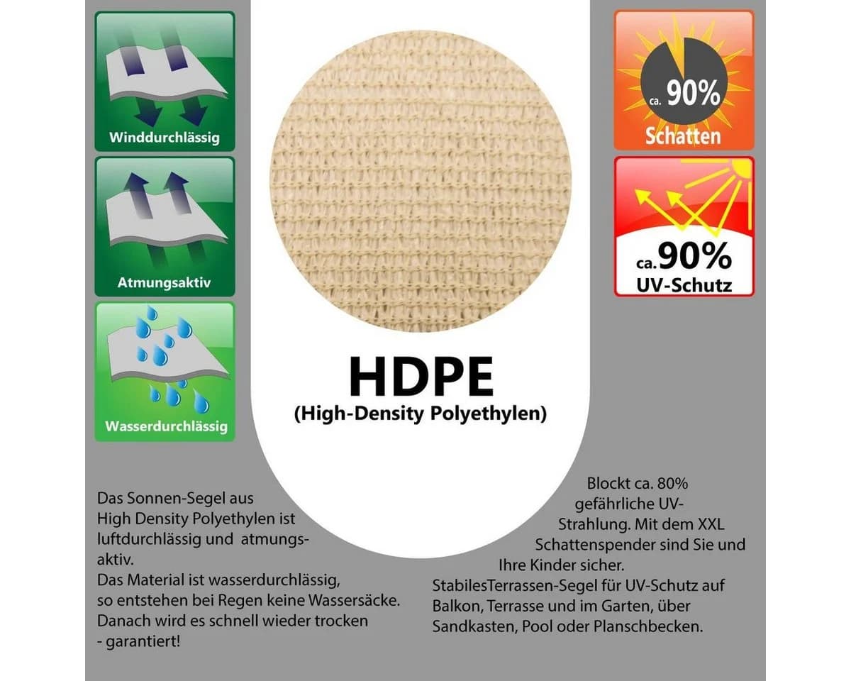 AMANKA Sonnensegel 3,6x3,6x5,1m HDPE Dreieck Beige UV-Schutz - Bild 4