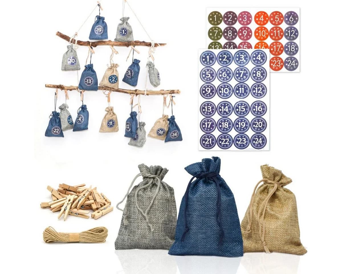 DuneDesign befüllbarer Adventskalender DIY Bastelset mit 24 Jutesäckchen - Bild 2