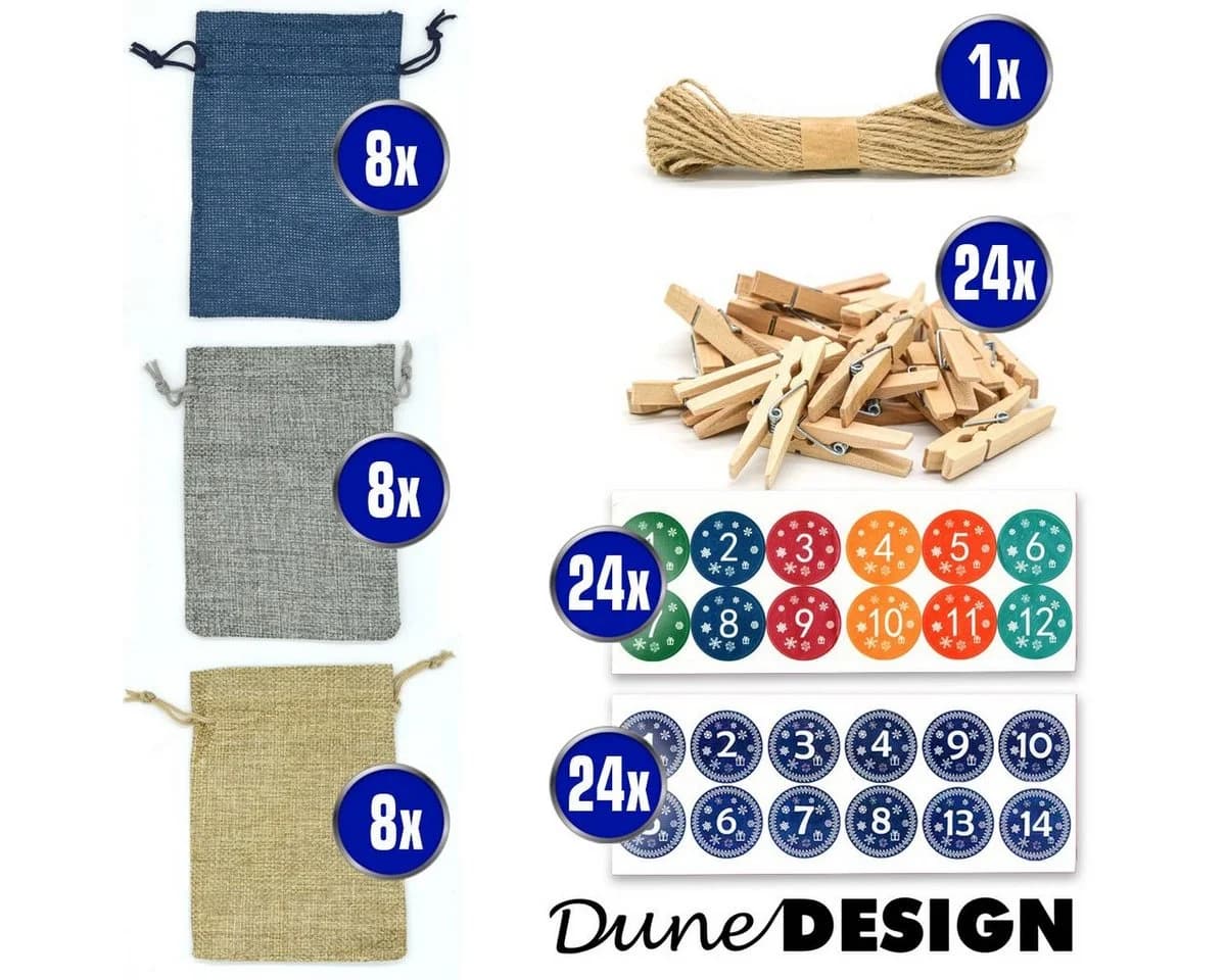 DuneDesign befüllbarer Adventskalender DIY Bastelset mit 24 Jutesäckchen - Bild 5