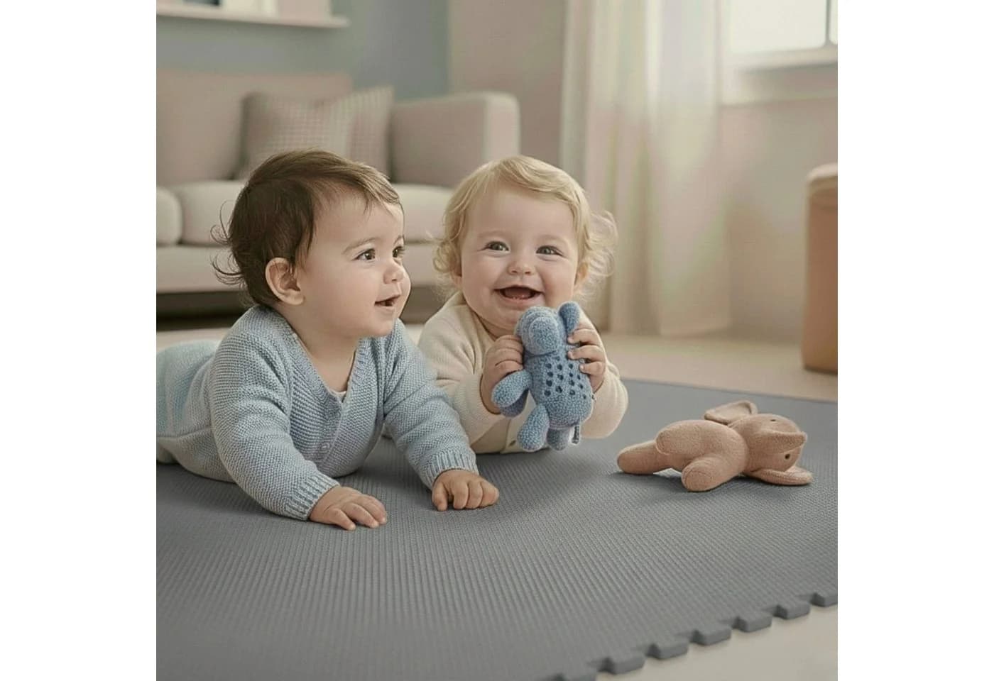 LittleTom Puzzlematte Grau 9-teilig Baby Spielmatte