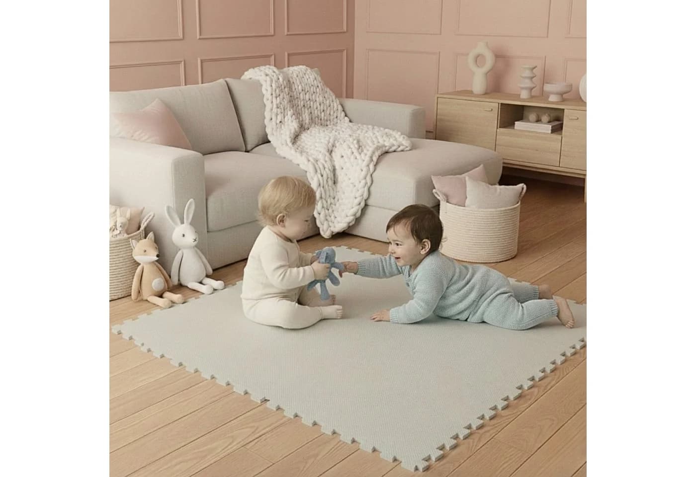 LittleTom Puzzlematte 9-tlg. Baby Spielmatte Beige EVA Schaumstoff