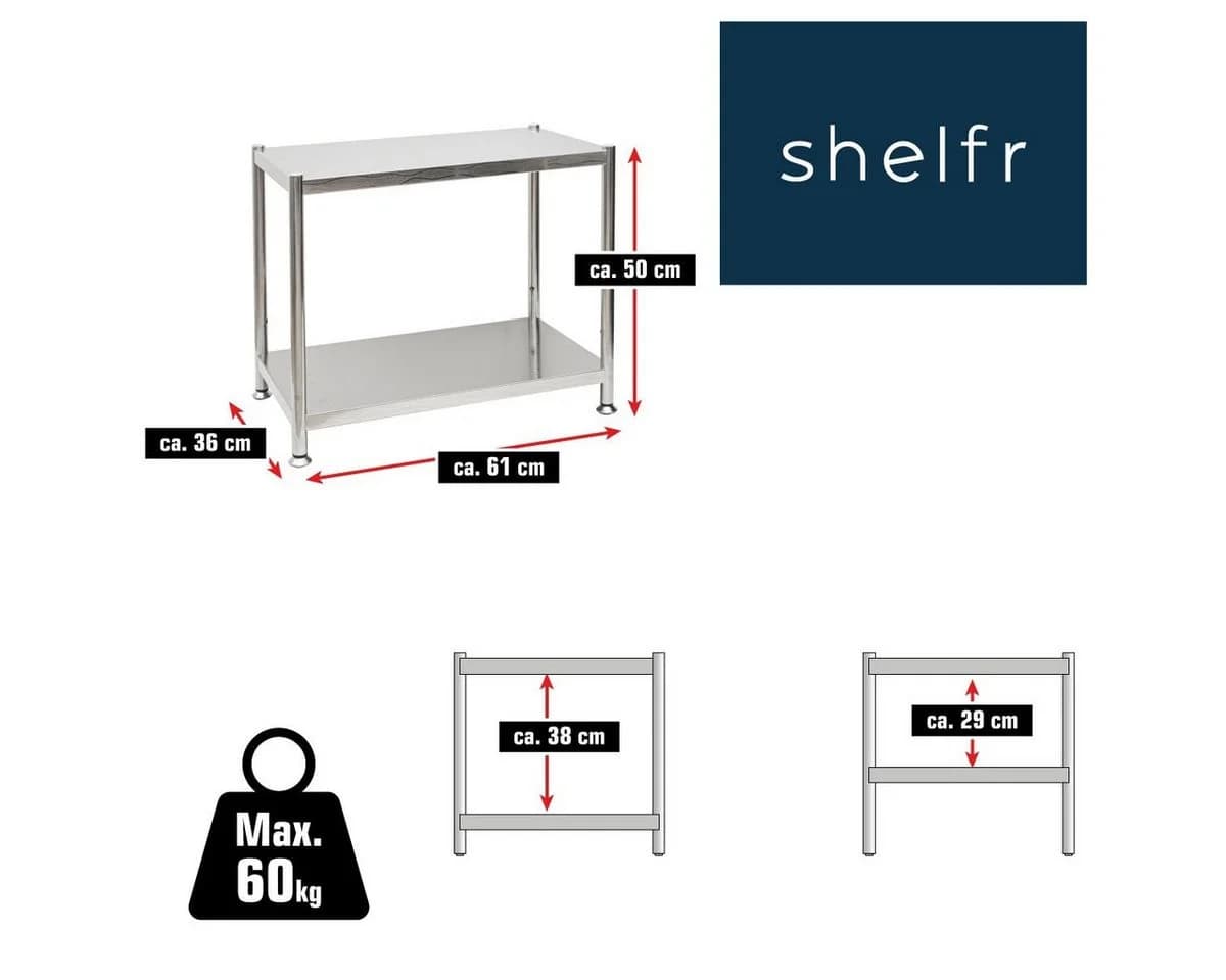 Edelstahl Regal 2 Ebenen 61x36x50 Schwerlastregal bis 60kg Metallregal Küche - Bild 5