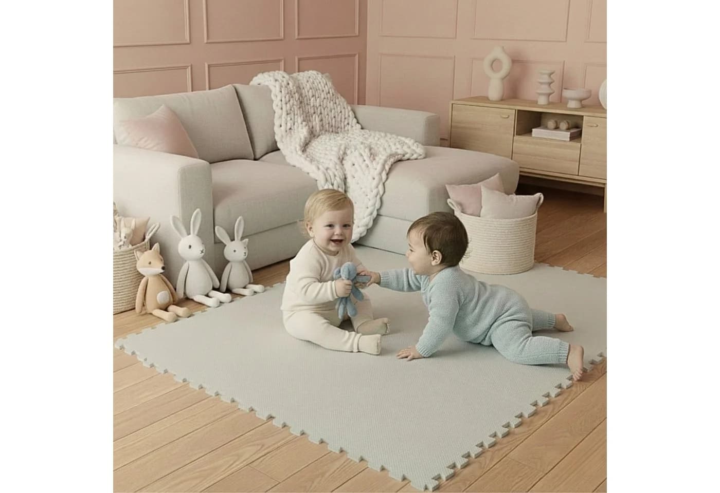 LittleTom Puzzlematte 18-tlg Baby Spielmatte Beige EVA Schaumstoff