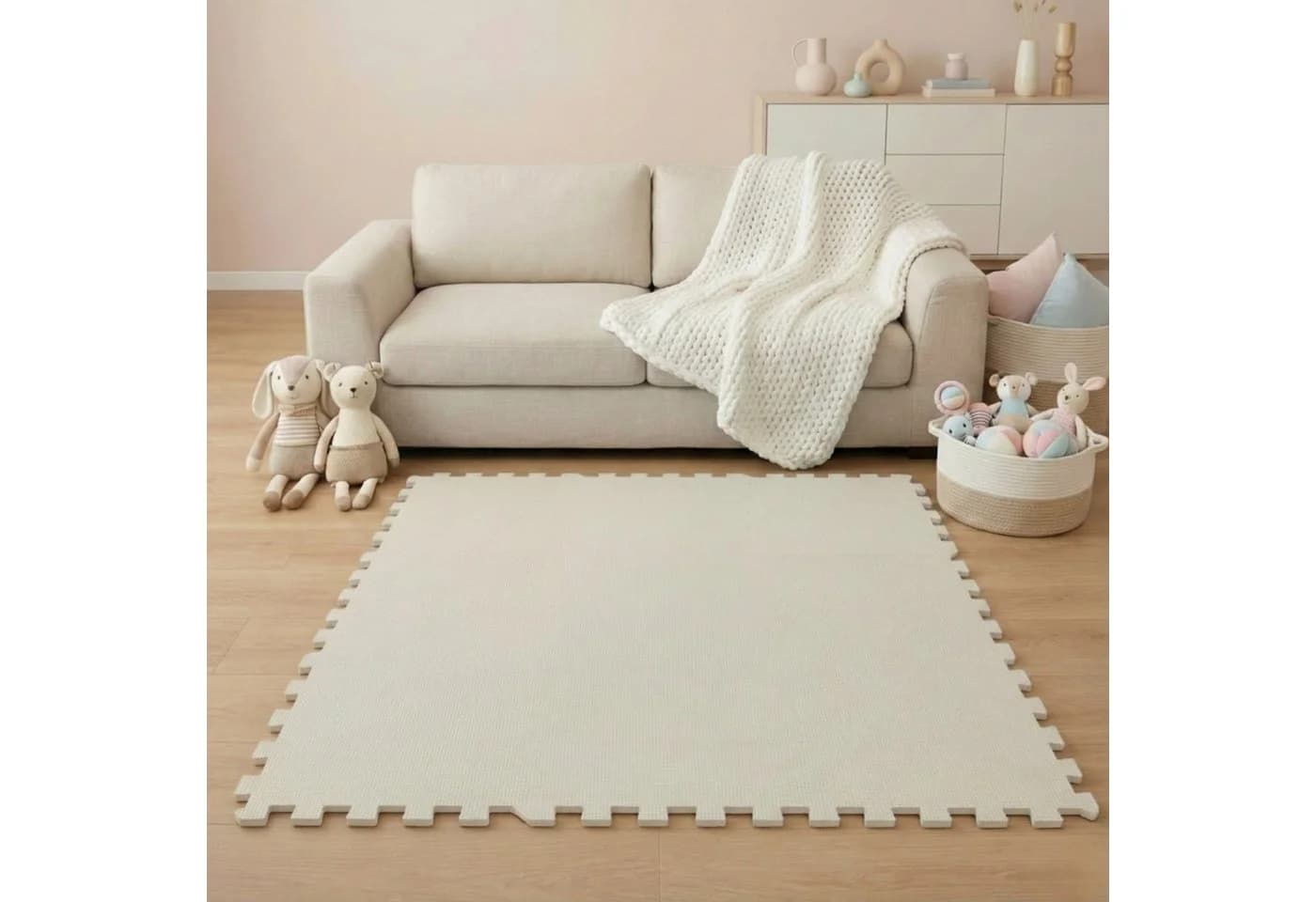 LittleTom Puzzlematte 18-tlg Baby Spielmatte Beige EVA Schaumstoff - Bild 2