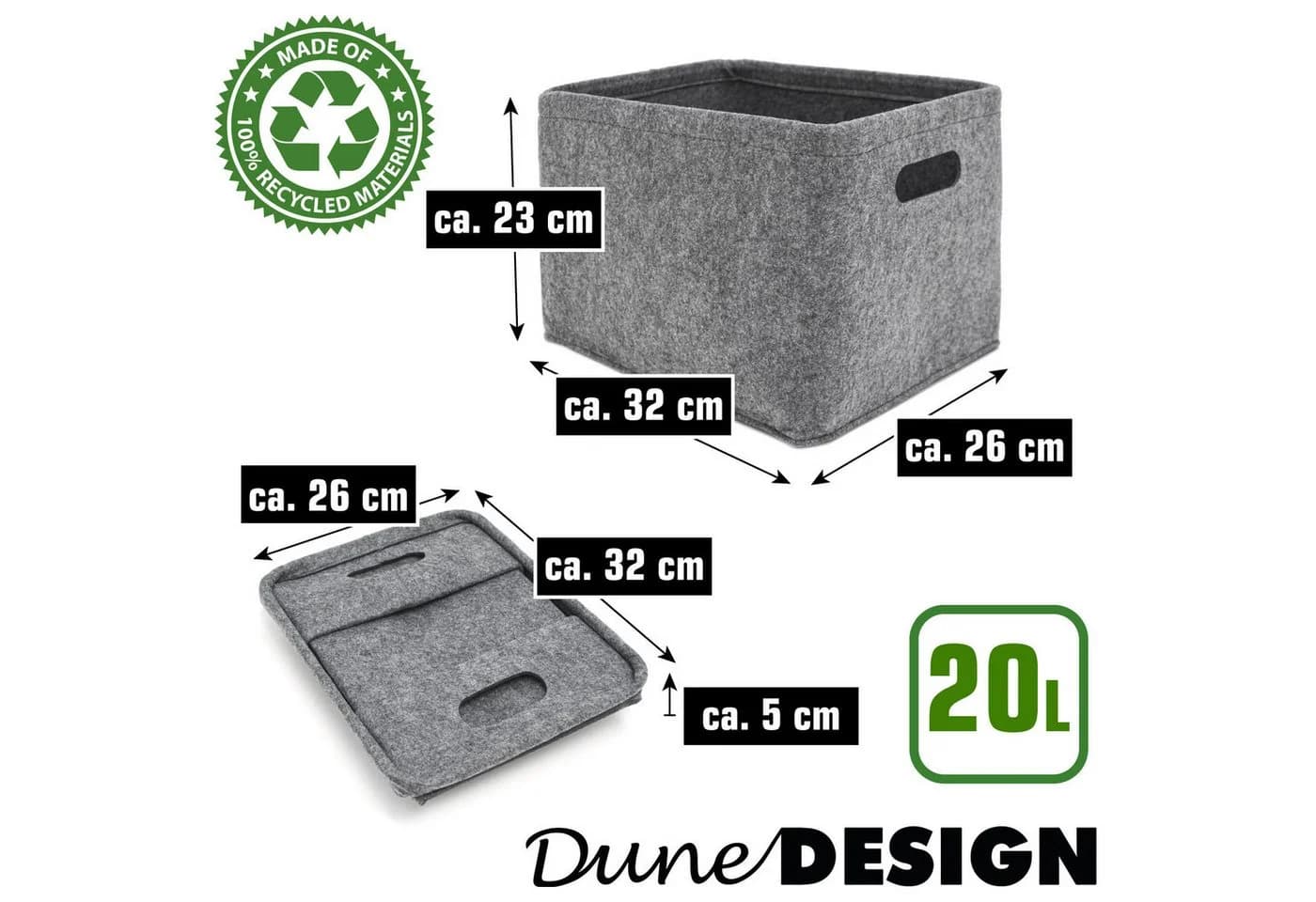 DuneDesign Aufbewahrungskorb 2er Set Anthrazit Grau Filz