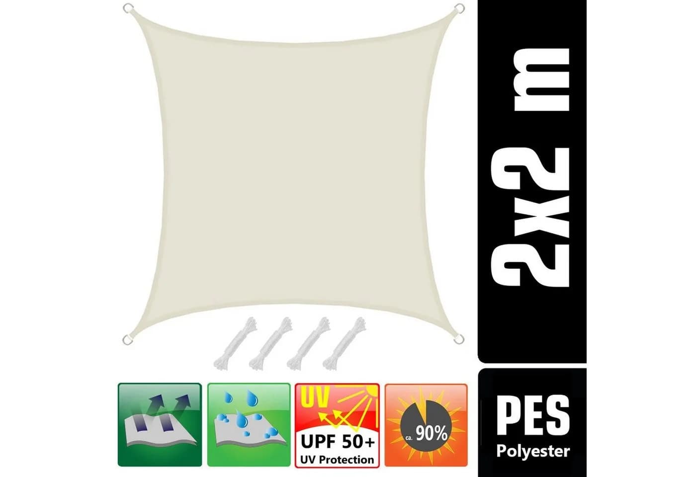 AMANKA Sonnensegel 2x2m mit Befestigungssatz Polyester