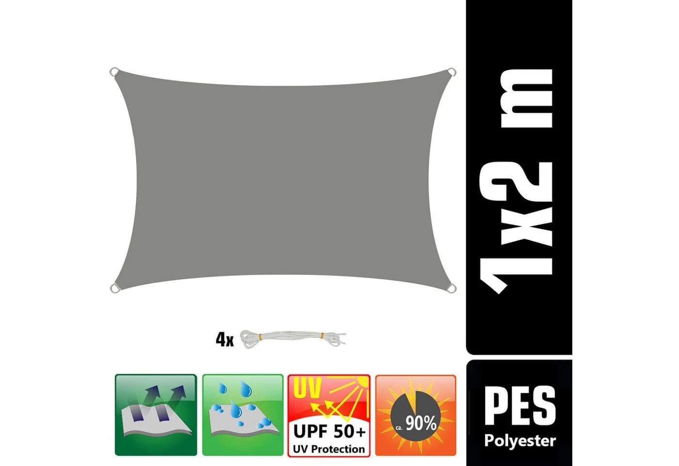 AMANKA Sonnensegel Grau UV-Schutz 2x1m Polyester