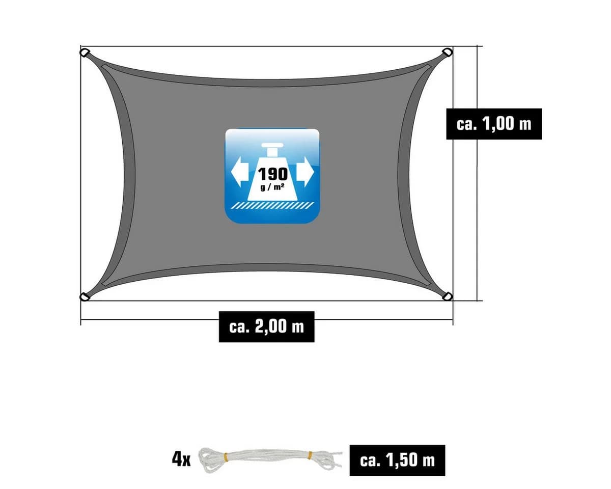 AMANKA Sonnensegel Grau UV-Schutz 2x1m Polyester - Bild 5