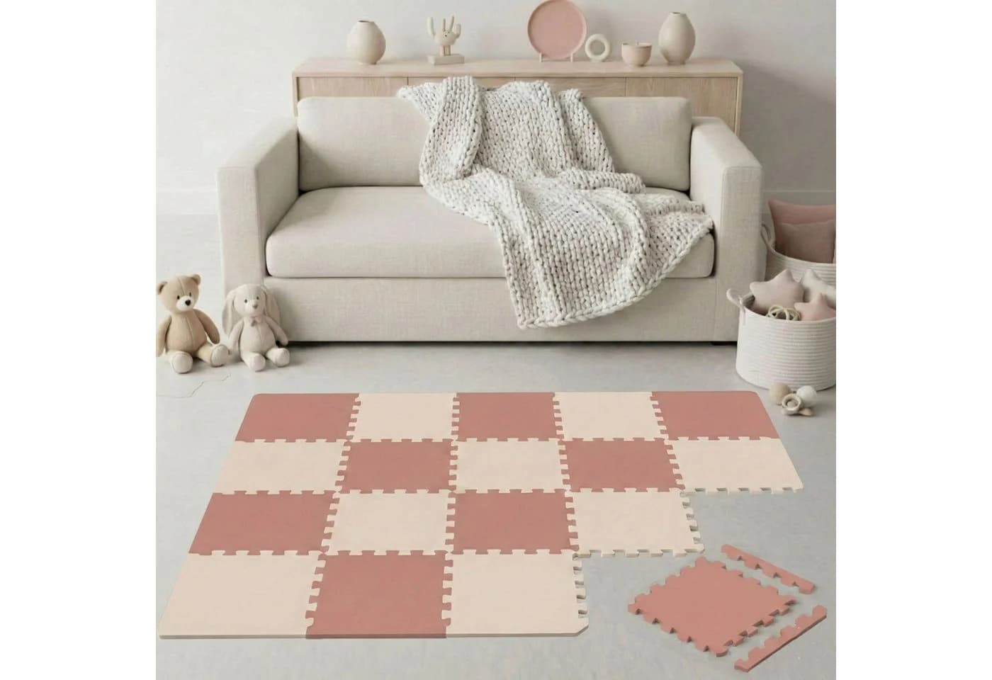 LittleTom Puzzlematte 18-tlg. Beige/Rosa Baby Spielmatte - Bild 2