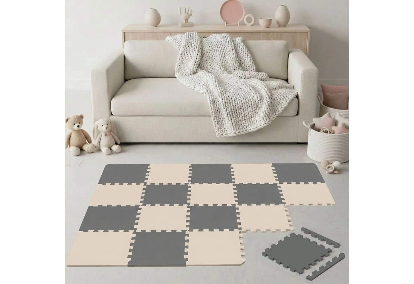 LittleTom Puzzlematte 18-tlg. Beige EVA Krabbelmatte TÜV-geprüft - Bild 2