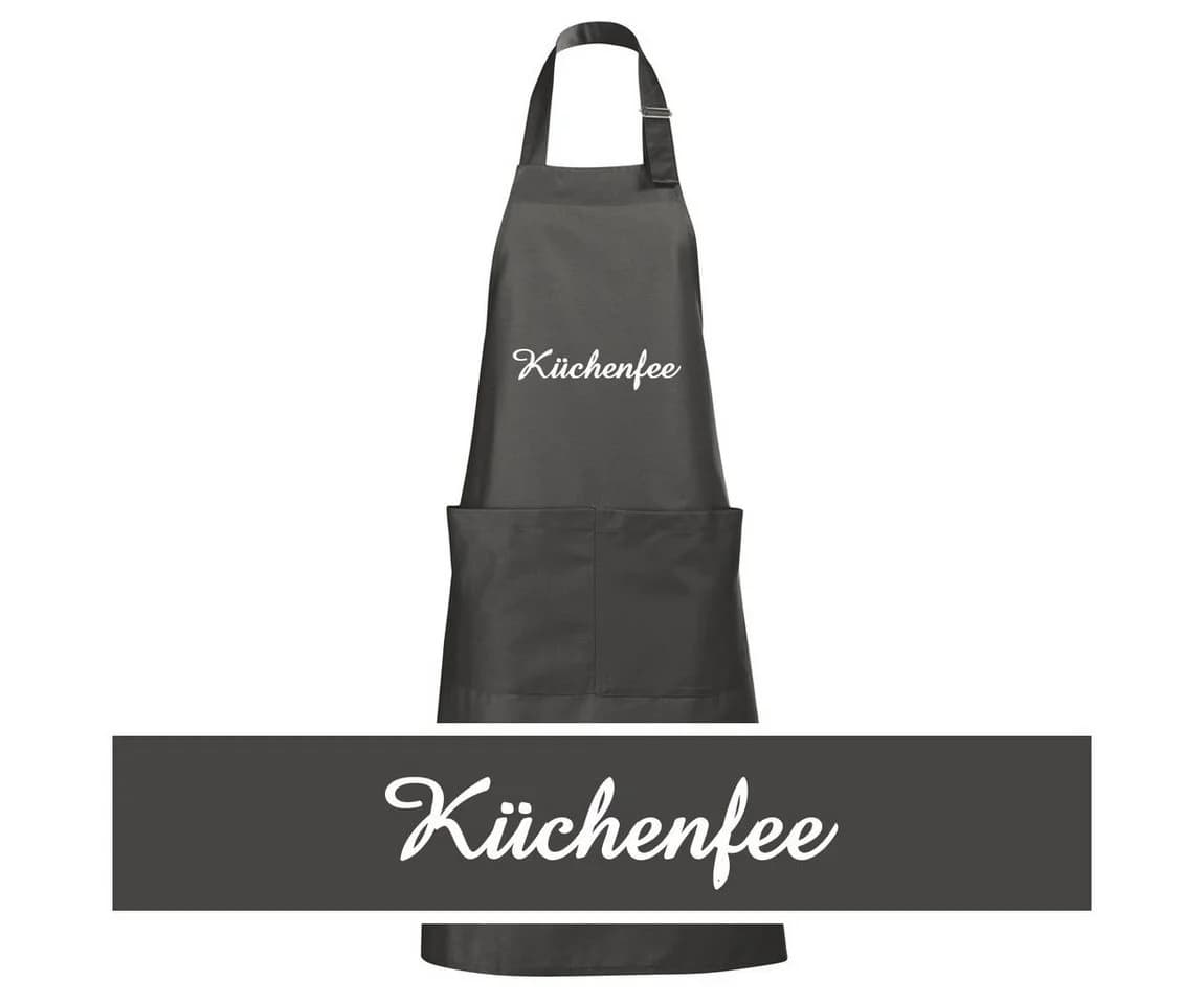 Schnoschi Küchenschürze Grau Bestickt mit Tasche